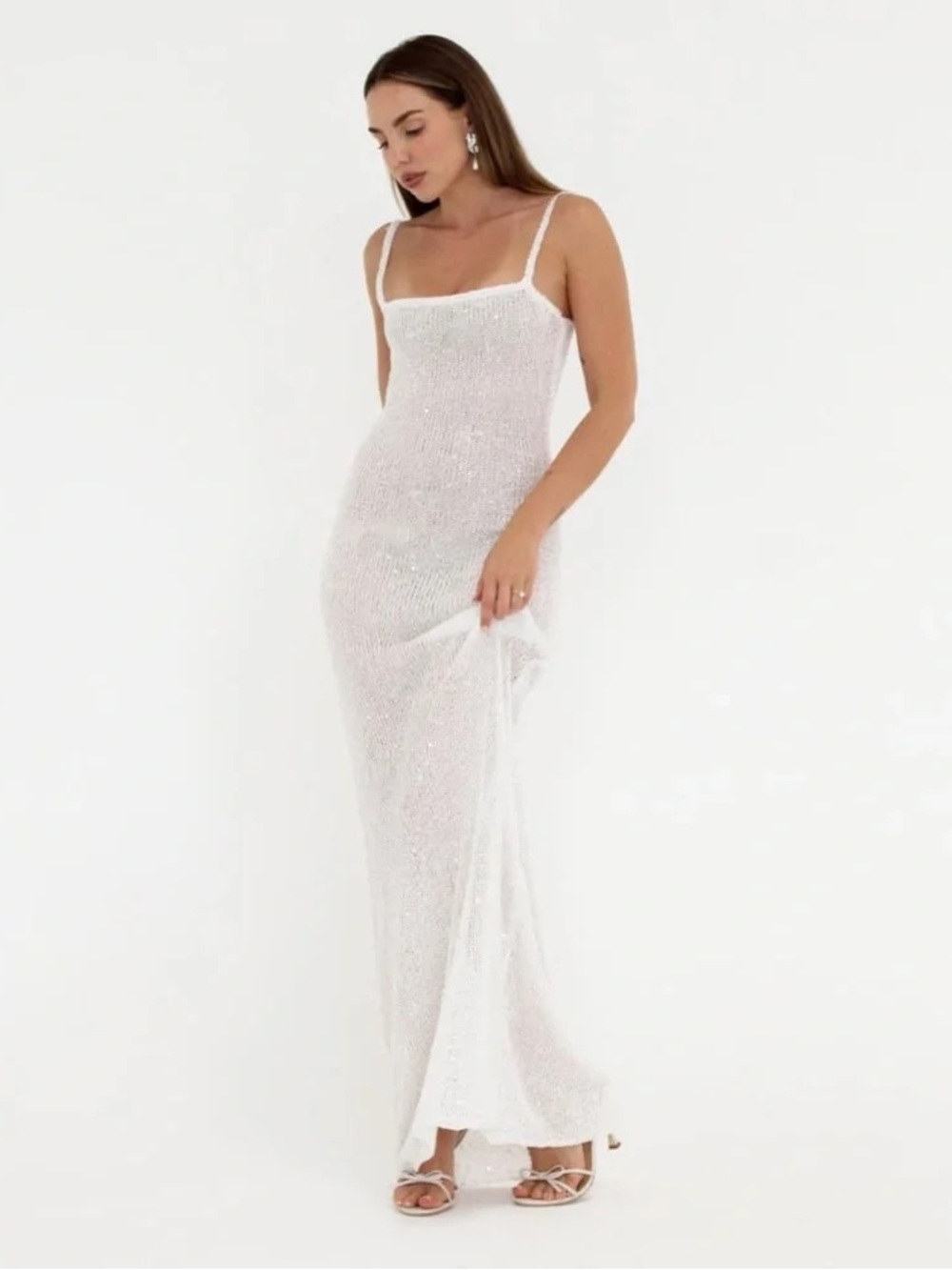 Rumored Palm Beach Maxi Dress White Sequin Cover Up Medium